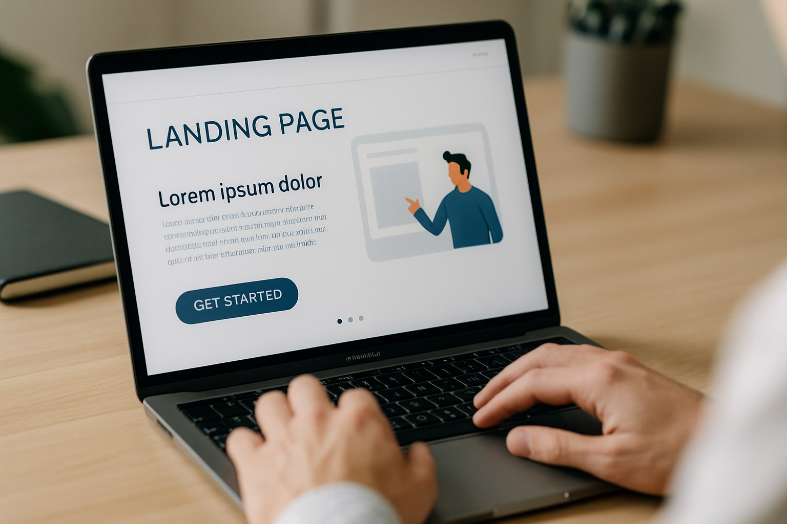 Laptop screen showing a single landing page layout