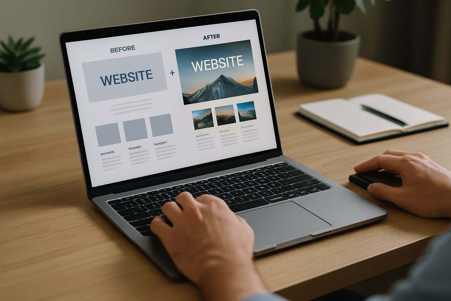 Before and after comparison of a website redesign